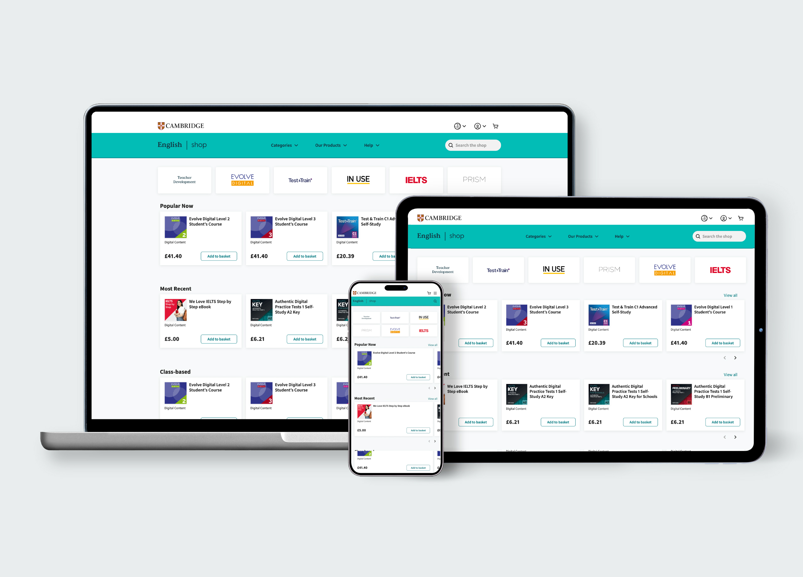 laptop tablet and smartphone showing digital products